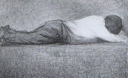 横卧的男人-为《阿涅尔浴场》所画的习作-素描